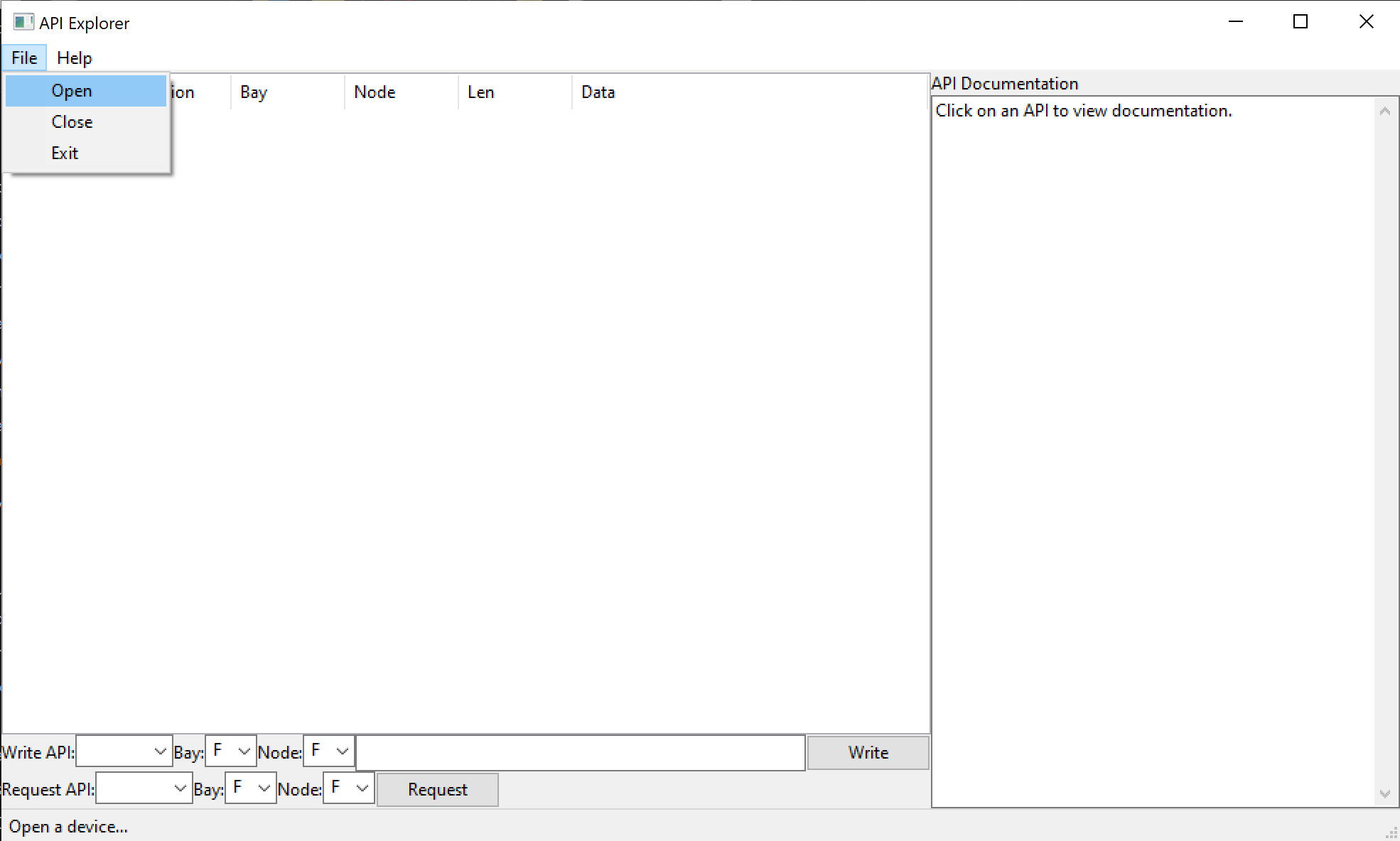 Selecting Open Device Menu
